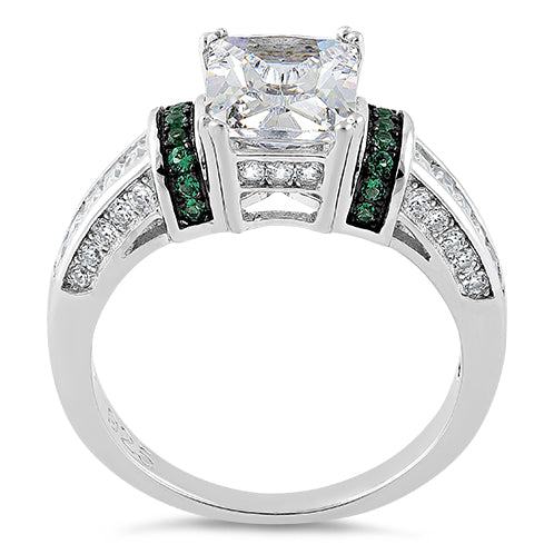 Sterling Silver Clear Emerald Cut Emerald CZ Ring