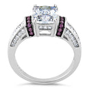 Sterling Silver Clear Emerald Cut Ruby CZ Ring