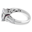 Sterling Silver Clear Emerald Cut Ruby CZ Ring