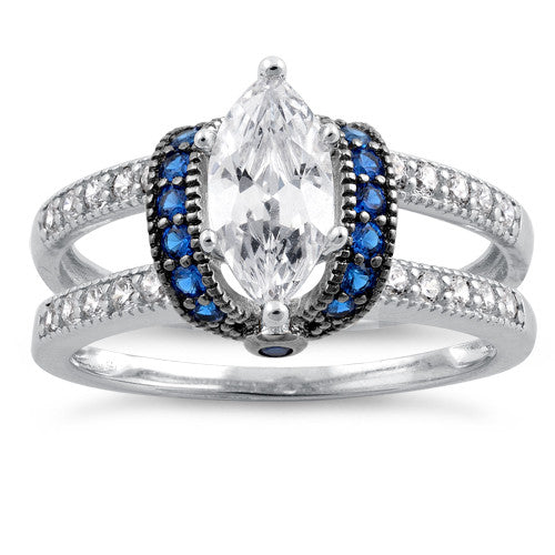Sterling Silver Clear Marquise Blue CZ Ring