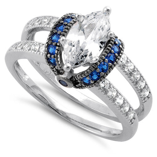 Sterling Silver Clear Marquise Blue CZ Ring