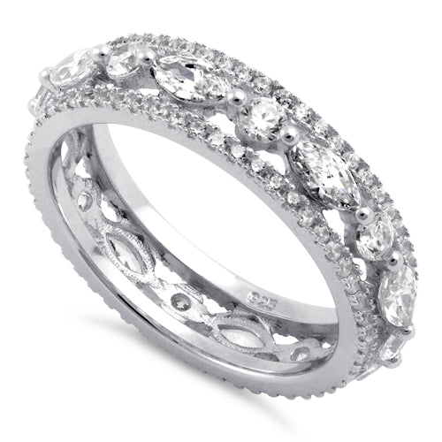 Sterling Silver Eternity Round and Marquise Clear CZ Ring