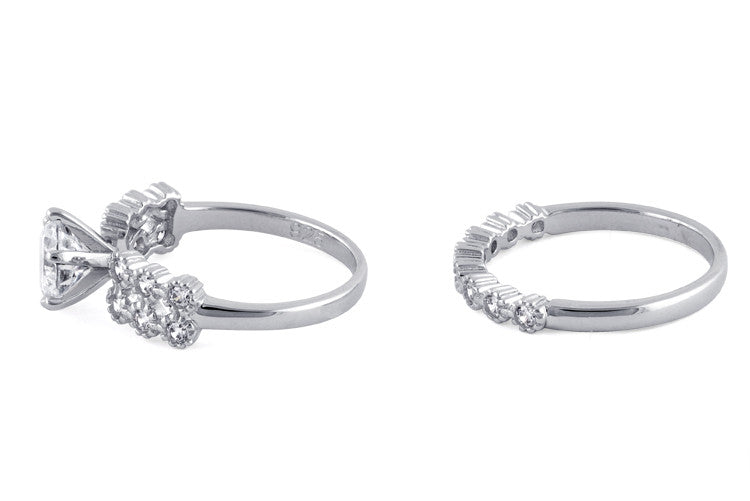 Sterling Silver Clear Round Cut Engagement CZ Set Ring