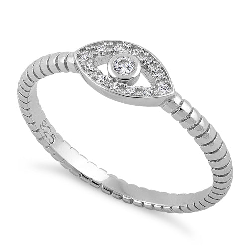 Sterling Silver Clear Stone Evil Eye CZ Ring