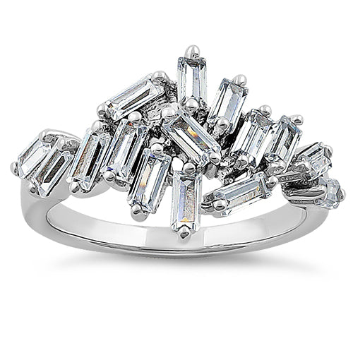 Sterling Silver Cluster Baguette Straight Clear CZ Ring