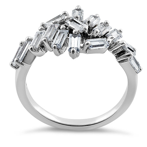 Sterling Silver Cluster Baguette Straight Clear CZ Ring