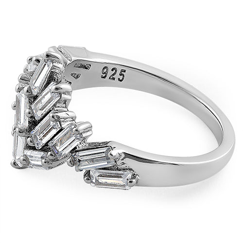 Sterling Silver Cluster Baguette Straight Clear CZ Ring