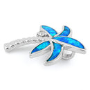 Sterling Silver Coconut Palm Tree Blue Lab Opal CZ Pendant
