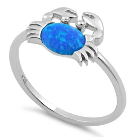 Sterling Silver Crab Blue Lab Opal Ring