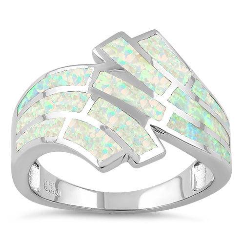 Sterling Silver Crooked White Lab Opal Ring