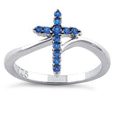 Sterling Silver Cross Blue CZ Ring