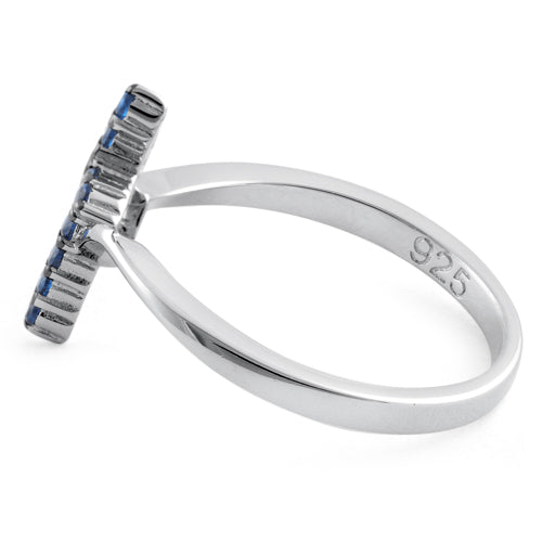 Sterling Silver Cross Blue CZ Ring