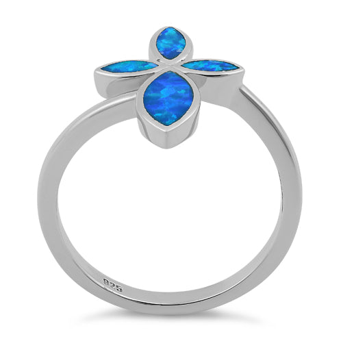 Sterling Silver Cross Blue Lab Opal Ring