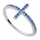 Sterling Silver Cross Blue Sapphire CZ Ring