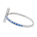 Sterling Silver Cross Blue Sapphire CZ Ring