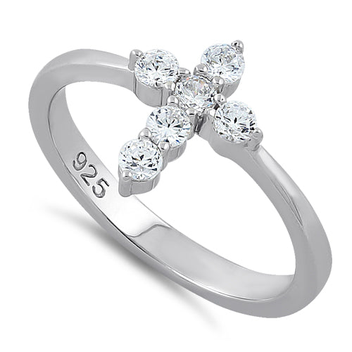 Sterling Silver Cross Clear CZ Ring