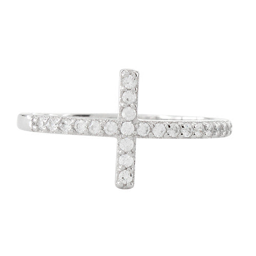 Sterling Silver Cross Clear CZ Ring