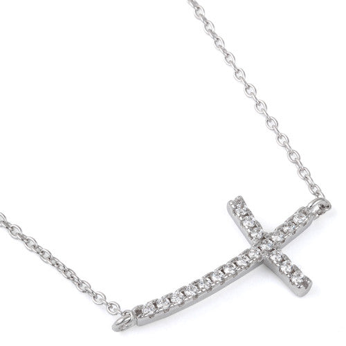 Sterling Silver Cross CZ Necklace