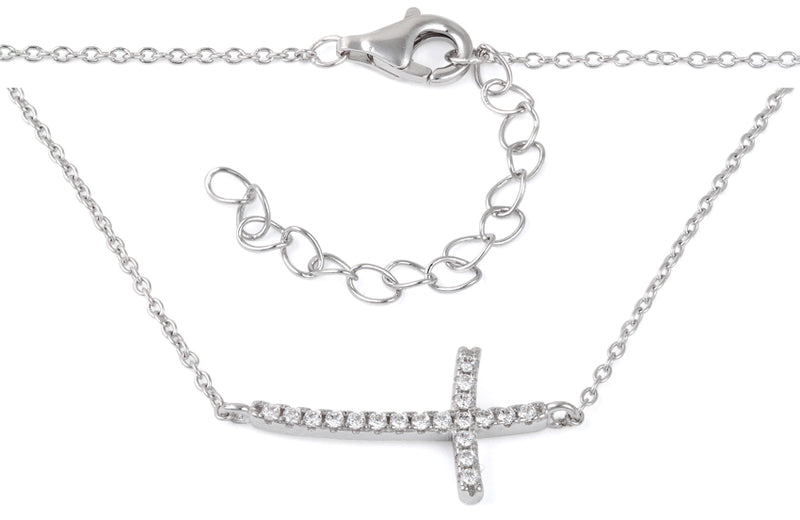 Sterling Silver Cross CZ Necklace