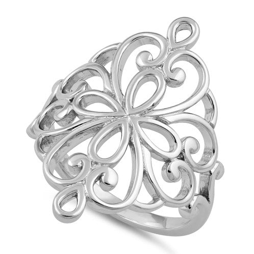 Sterling Silver Cross Heart Swirl Ring