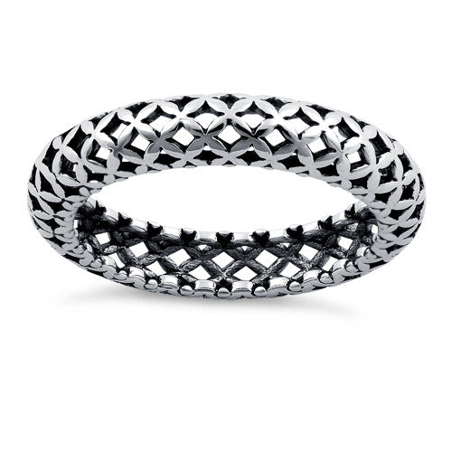 Sterling Silver Cross Pattern Eternity Ring