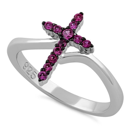 Sterling Silver Cross Pink CZ Ring