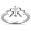 Sterling Silver Cross with 2 Hearts Ring