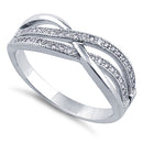Sterling Silver Crossing Waves Clear CZ Ring