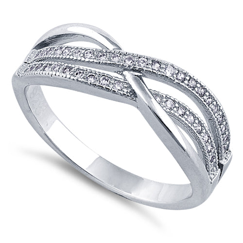Sterling Silver Crossing Waves Clear CZ Ring