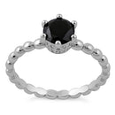 Sterling Silver Crown Beaded Black CZ Ring