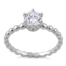 Sterling Silver Crown Beaded Clear CZ Ring
