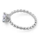 Sterling Silver Crown Beaded Clear CZ Ring