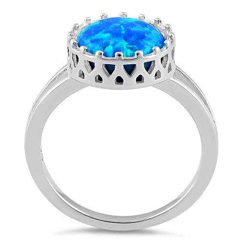 Sterling Silver Crown Blue Lab Opal Ring
