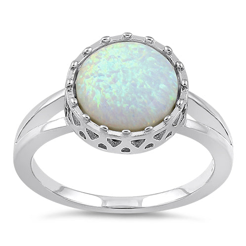 Sterling Silver Crown White Lab Opal Ring