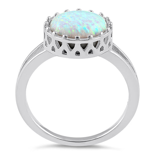 Sterling Silver Crown White Lab Opal Ring