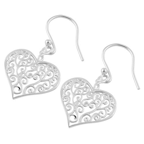 Sterling Silver Curly Heart Hook Earrings