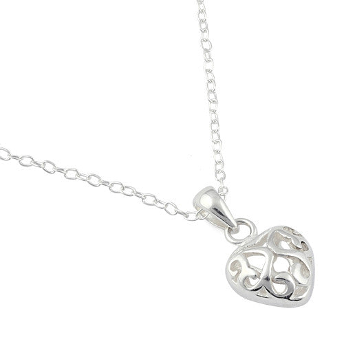 Sterling Silver Curly Heart Necklace