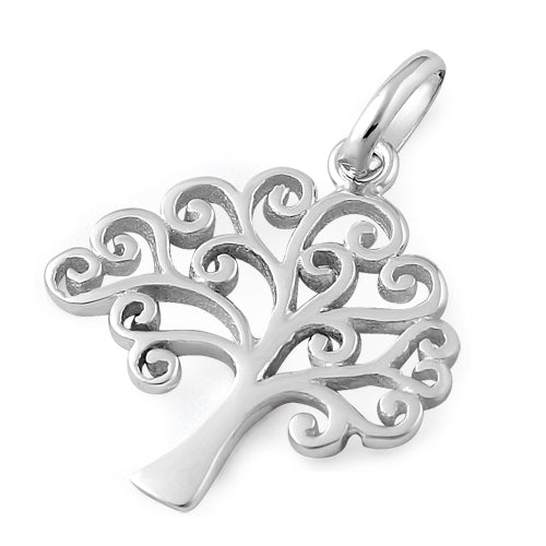 Sterling Silver Curly Hearts Tree of Life Pendant