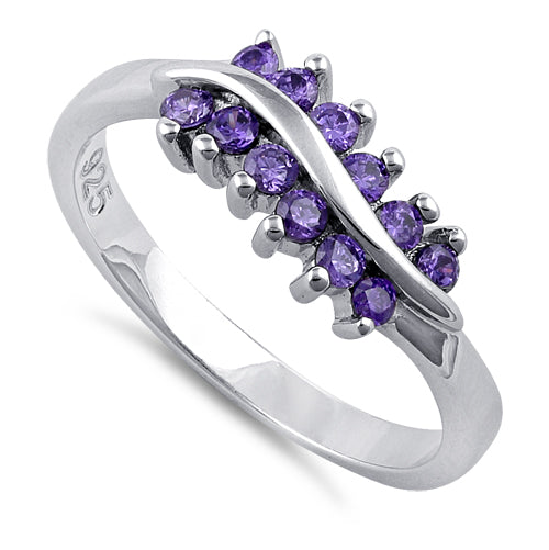 Sterling Silver Curve Amethyst CZ Ring