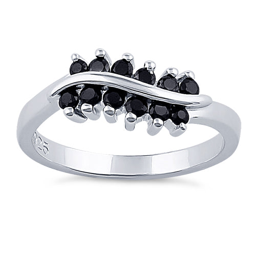 Sterling Silver Curve Black CZ Ring