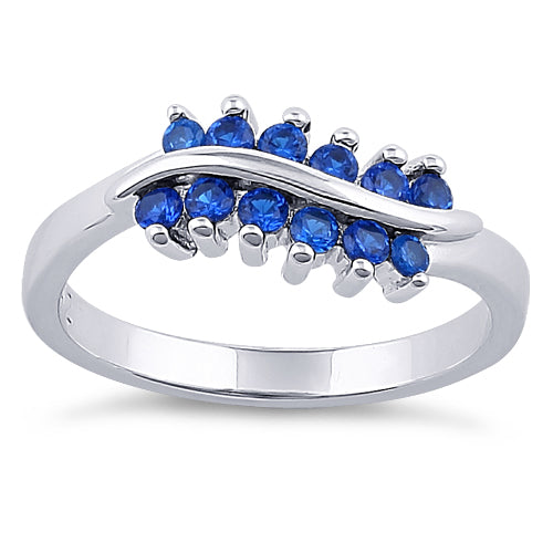 Sterling Silver Curve Blue Sapphire CZ Ring