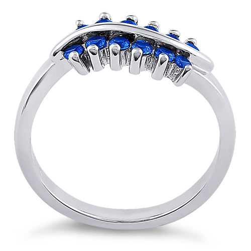 Sterling Silver Curve Blue Sapphire CZ Ring