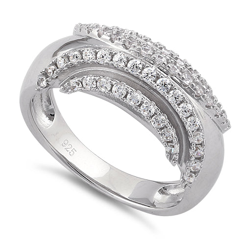 Sterling Silver Curves Reflection Round Clear CZ Ring