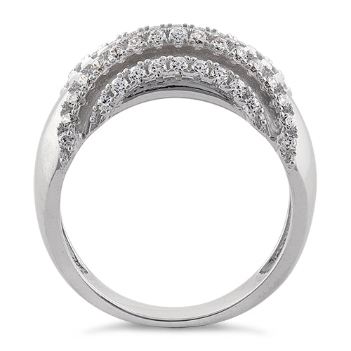 Sterling Silver Curves Reflection Round Clear CZ Ring