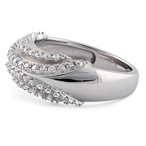 Sterling Silver Curves Reflection Round Clear CZ Ring