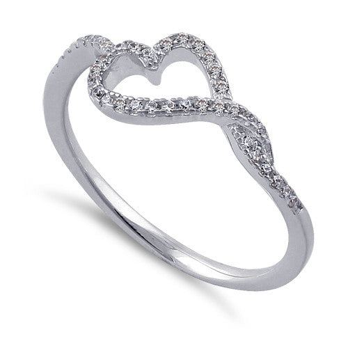 Sterling Silver Curvy Heart CZ Ring