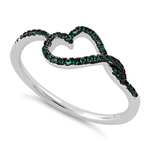 Sterling Silver Curvy Heart Emerald CZ Ring