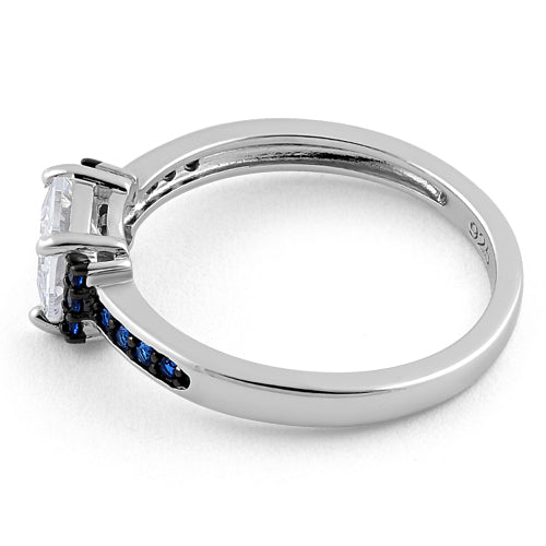 Sterling Silver Cushion Blue Spinel Clear CZ Ring