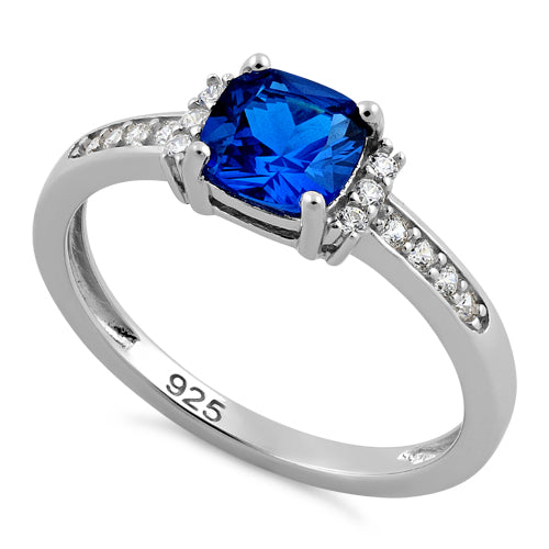 Sterling Silver Cushion Blue Spinel CZ Ring