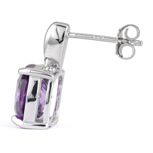 Sterling Silver Cushion Cut Amethyst CZ Earrings